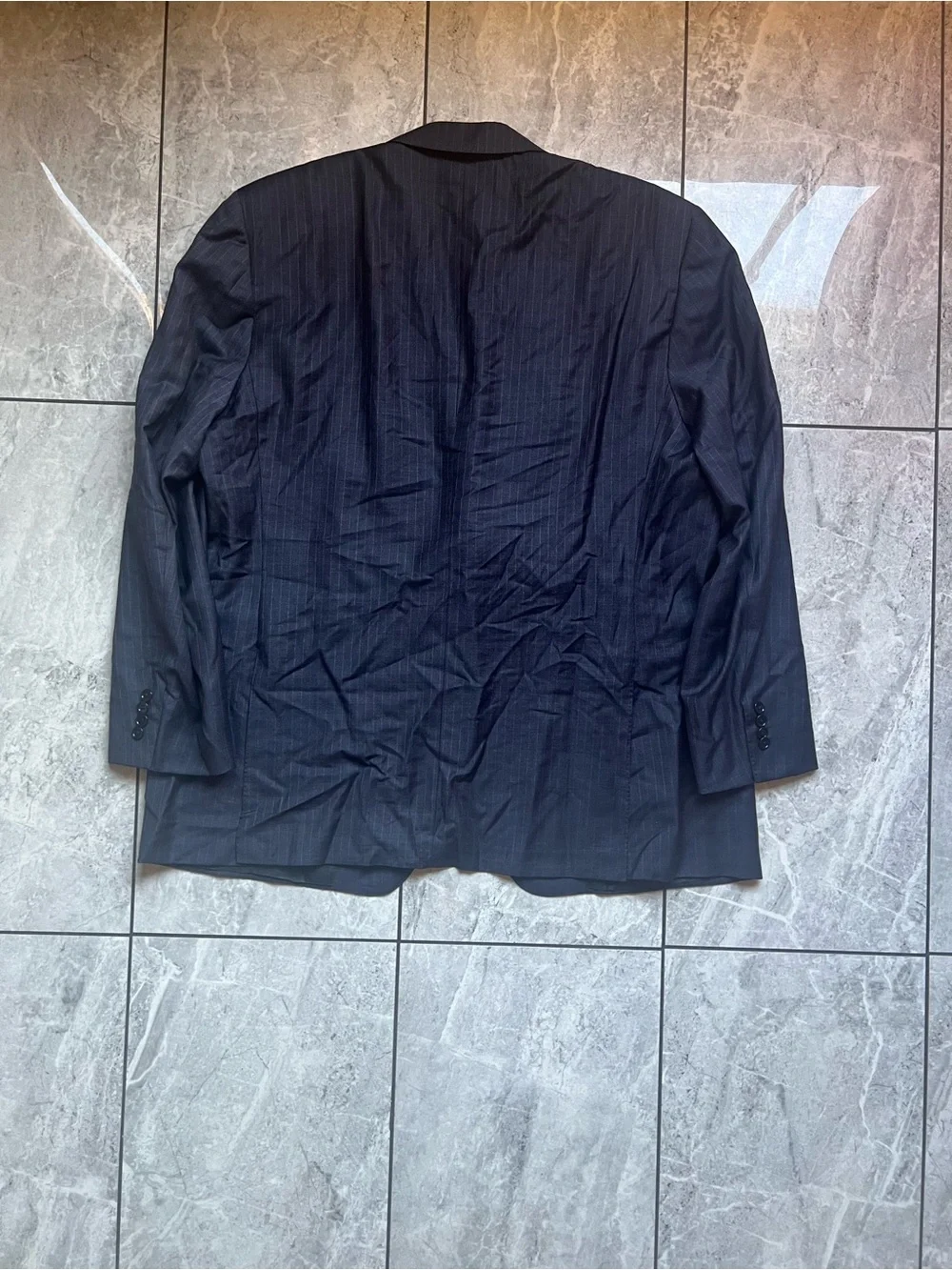 Canali Men's Navy Pinstripe 100%Wool Suit Jacket Blazer Made in Italy 44L Cupro